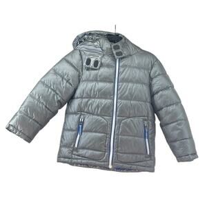 Boden Metallic Gray Hooded, Full Zip Puffer Jacket Size 9-10y 140cm